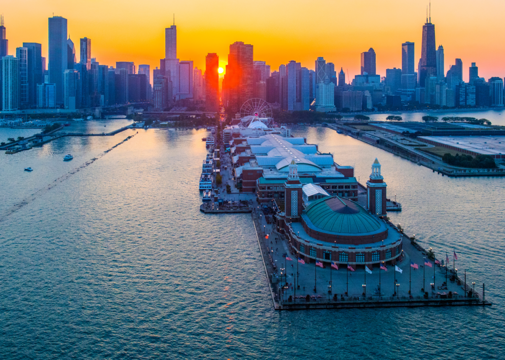 At Navy Pier you’ll find a ferris wheel, theaters, and boat tours as well as plenty of restaurants and shops to explore along the pier.